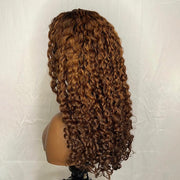 280% Ombre Brown Designed Coily Curl 4C Edges Lace Wig With Dark Roots Realistic And Natural Human Hair Wig For Black Women