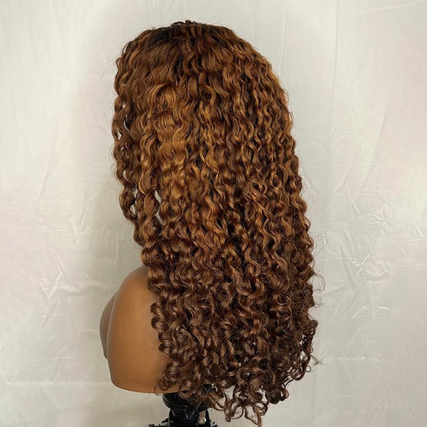 280% Ombre Brown Designed Coily Curl 4C Edges Lace Wig With Dark Roots Realistic And Natural Human Hair Wig For Black Women