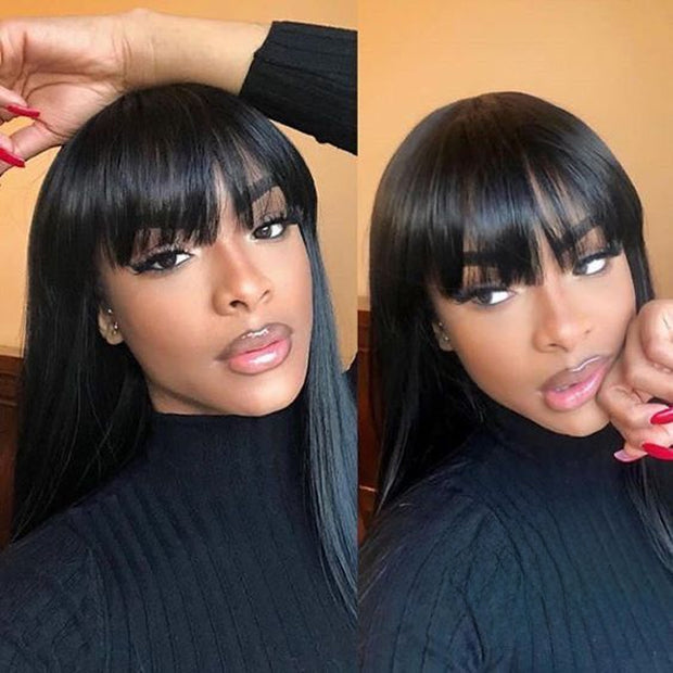 Wipsy Bangs Butterfly Layered Straight Wig Pre Cut 13x4 HD Lace Human Hair Wigs With Adjustable Strap
