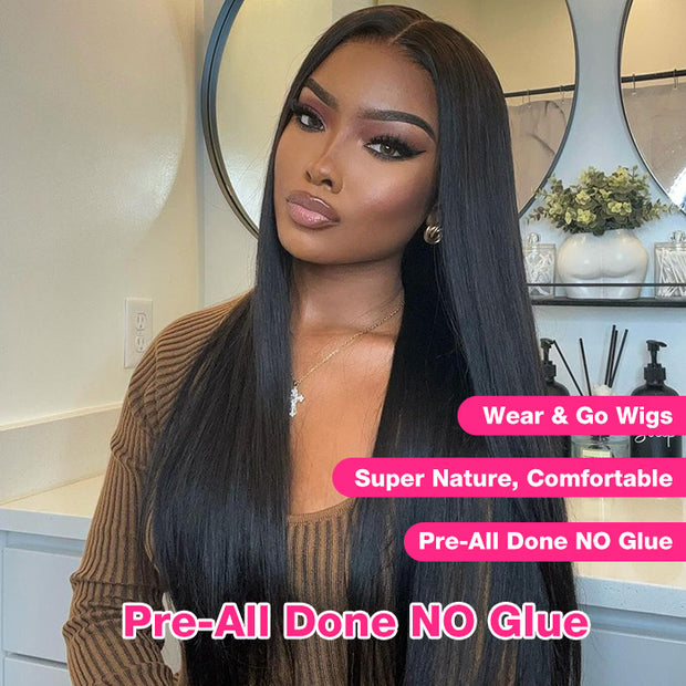 Pre-Bleached Knots Pre-Cut Lace Wig Glueless Wear & Go Straight Human Hair Wig With Pre-plucked Hairline