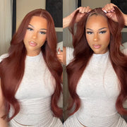 Pre-All Everything Lace Wig 8x5 Reddish Brown Curly Hair Pre Cut Pre Bleached Glueless Wig