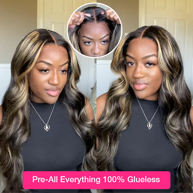 Pre-All Glueless Balayage Pre Bleached Wear Go 220% Density 8x5 HD Lace Highlights Body Wave Wig