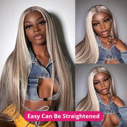Curtain Bangs Blonde Hair With Highlights Wig Body Wave Dark Roots Blonde Highlight Human Hair Wigs