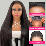 Pre-Bleached Knots Pre-Cut Lace Wig Glueless Wear & Go Straight Human Hair Wig With Pre-plucked Hairline