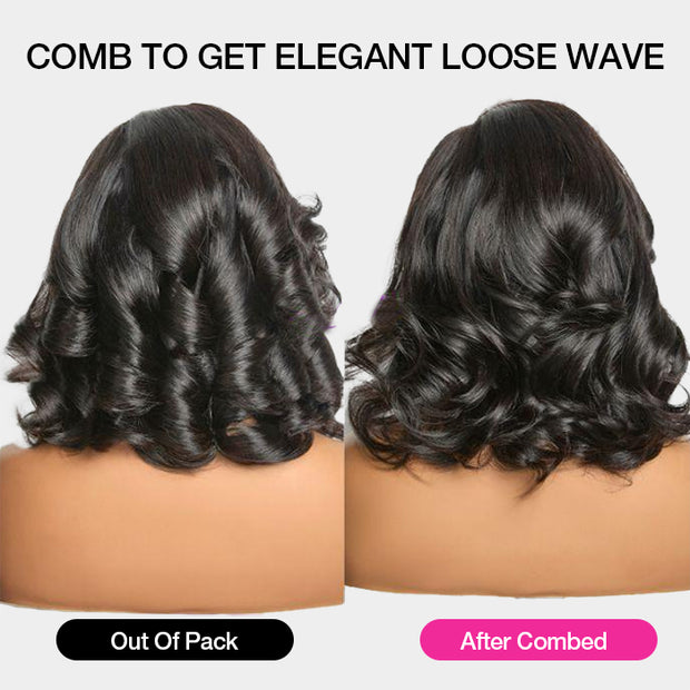 Bouncy And Fluffy Short Loose Wave HD Lace Wig Pre Bleached Pre Plucked Elegant Human Hair Wig For Black Women