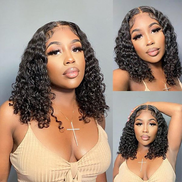 Wear & Go Bob Wig Deep Wave Pre Cut HD Lace Closure Glueless Human Hair Wigs Beginner Friendly