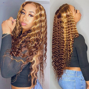 4/27 Highlight Brown And Blonde Straight Body Wave Curly 13×4 HD Lace Full Frontal Wig 100% Human Hair