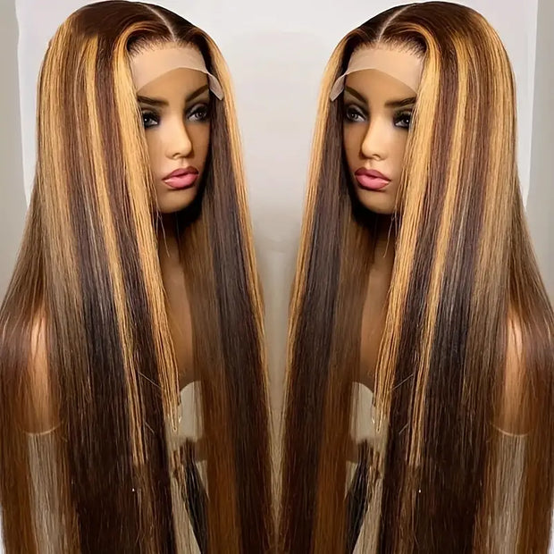 Flash Sale-Honey Blonde Highlight Straight/Body Wave HD Lace Human Hair Wig