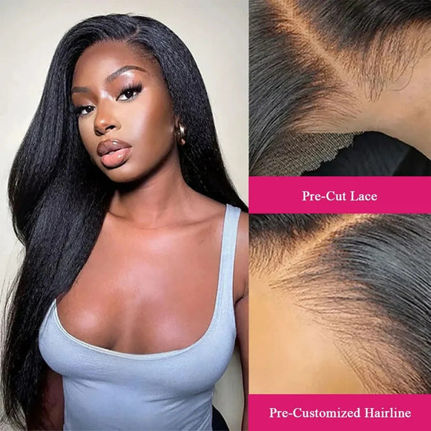 Flash Sale Put On & Go Glueless Wig Straight Or Yaki Pre Cut HD Lace Front Human Hair Wigs 180%|Black Friday Sale