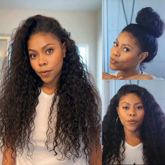 360 Lace Front Wig Human Hair 220 Density Wavy Drawstring Glueless 18\