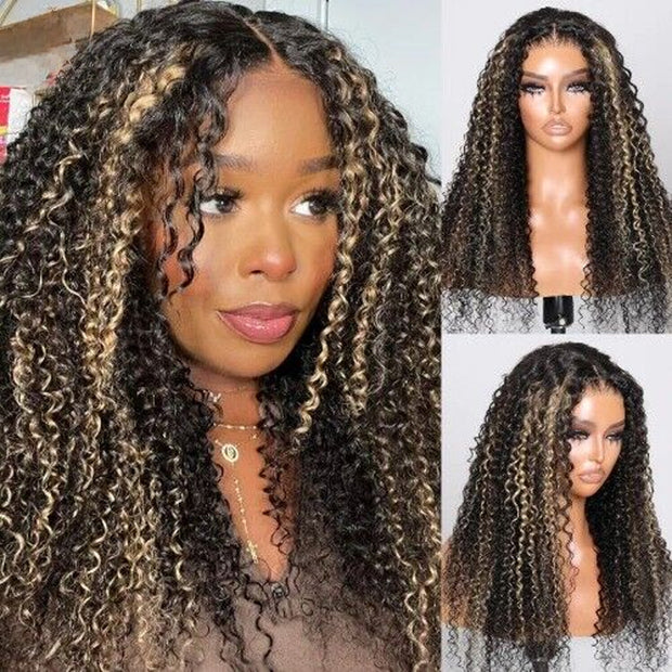 1B/27 Highlights Bomb Curly Lace Front Wigs 13X4/13x6 Invisible HD Lace Frontal Curly Human Hair Wigs For Women