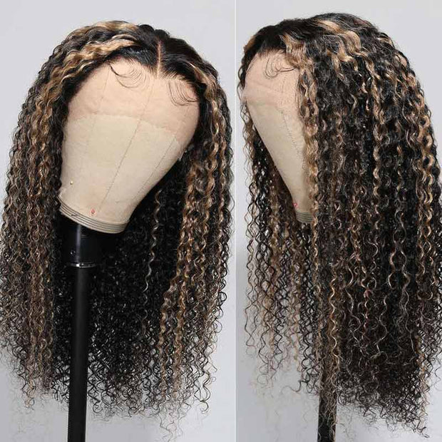 1B/27 Highlights Bomb Curly Lace Front Wigs 13X4/13x6 Invisible HD Lace Frontal Curly Human Hair Wigs For Women