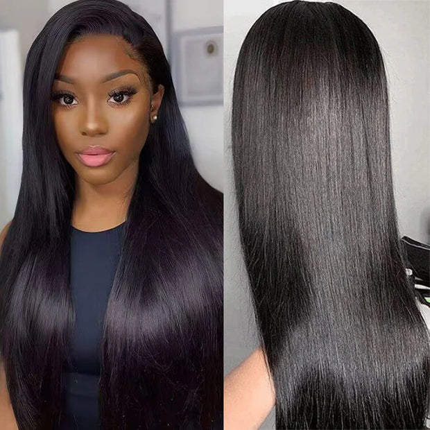 Pull Go Straight Glueless Lace Front Wigs With Hidden Drawstring Pre Bleached Pre Cut HD Lace Human Hair Wig