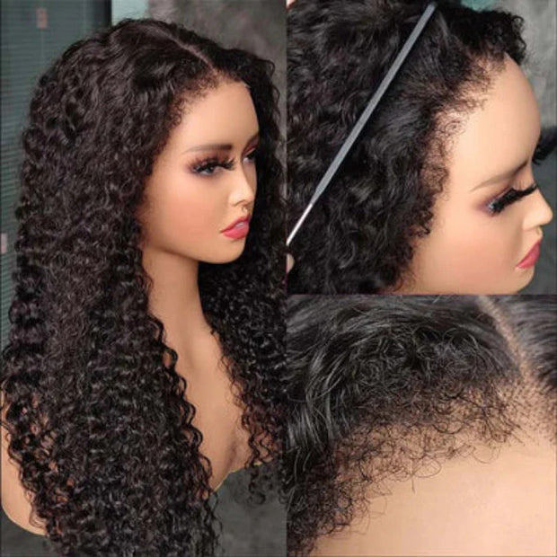 4C Edges Glueless 360 Lace Frontal Wigs With Hidden Elastic Strap kinky Straight or Curly Affordable Snug Fit Human Hair Wigs