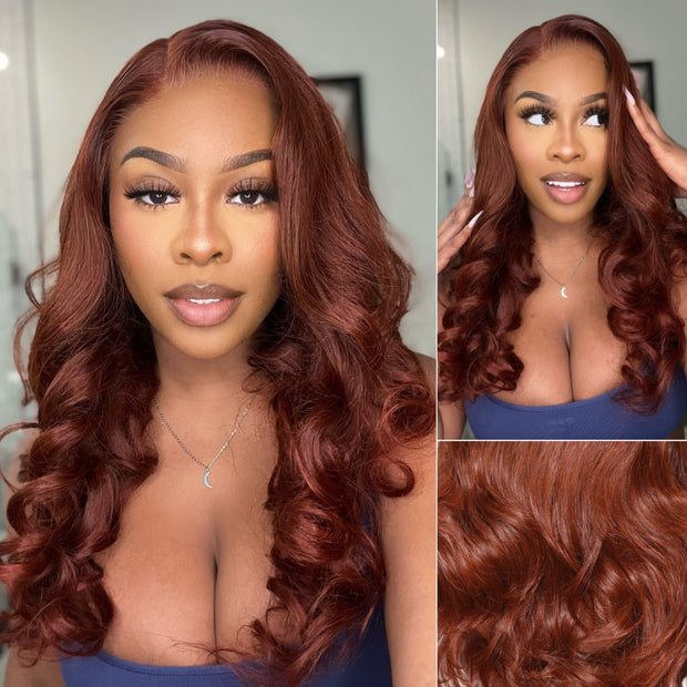 Pre-All Everything Lace Wig 8x5 Reddish Brown Curly Hair Pre Cut Pre Bleached Glueless Wig