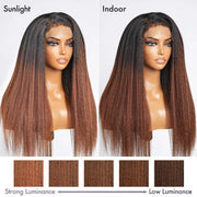 Kinky Edges Ombre Auburn Color Kinky Straight Lace Wig Quality Glueless HD Lace Human Hair Wig For Black Women