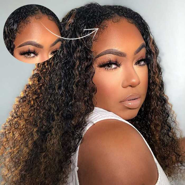 4c Edges Ombre Brown Culry Human Hair Lace Wig Natural Kinky Culry Edges Undetectable HD Lace Front Wig