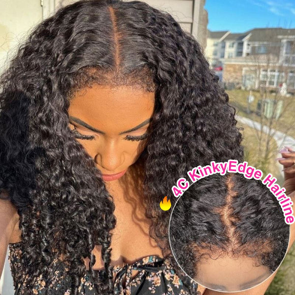 4C Edges Glueless 360 Lace Frontal Wigs With Hidden Elastic Strap kinky Straight or Curly Affordable Snug Fit Human Hair Wigs