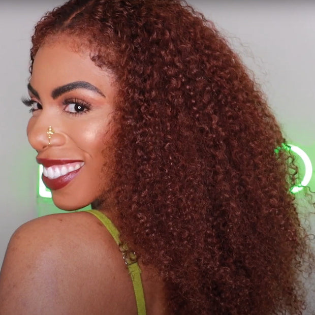 4C Edges Reddish Brown Curly Lace Wig Quality Glueless HD Lace Human Hair Wig For Black Women