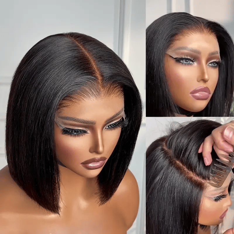 Short fulllace bob wig new technology in caps 2020 Blue Color Short Straight Hair Bob Wigs Non Lace Glueless  main image 3