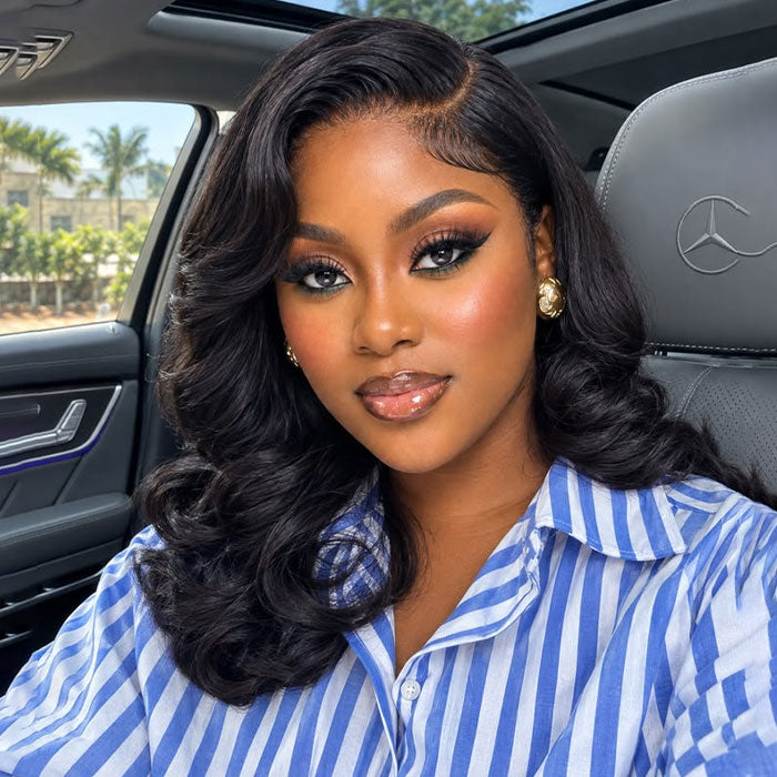 [US SHIP in 24H] 220% Density Short Body Wave Bob HD Lace Front Wigs Side Part Layer Cut Lace Wig 8x5 Glueless Wigs Pre Plucked Pre Bleached Human Hair Bob Wigs For Women  Flash Sale
