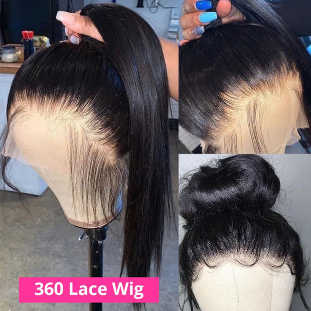 New Upgrade Hidden Elastic Strap 360 HD Lace Front Wig Straight Human Hair Wigs Snug Fit All Sizes