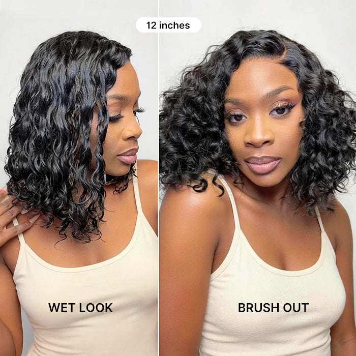 Glueless  Water Wave Short Bob Wig Pre Plucked Natural Hairline 220% Density Human Hair Bob Wigs