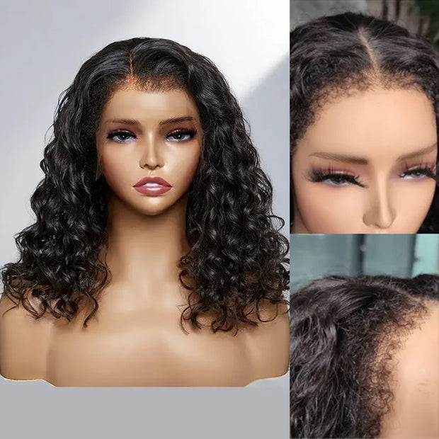 Real Kinky Edge Hairline Water Wave Lace Front Wig Pre Bleached Pre Plucked HD Lace Human Hair Wigs For Black Women