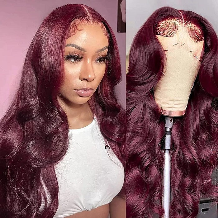 BOGO SALE|Sugar Plum Color Body Wave Hair 99J Burgundy 13x4 HD Lace Front Wig 100% Virgin Real Human Hair Wig