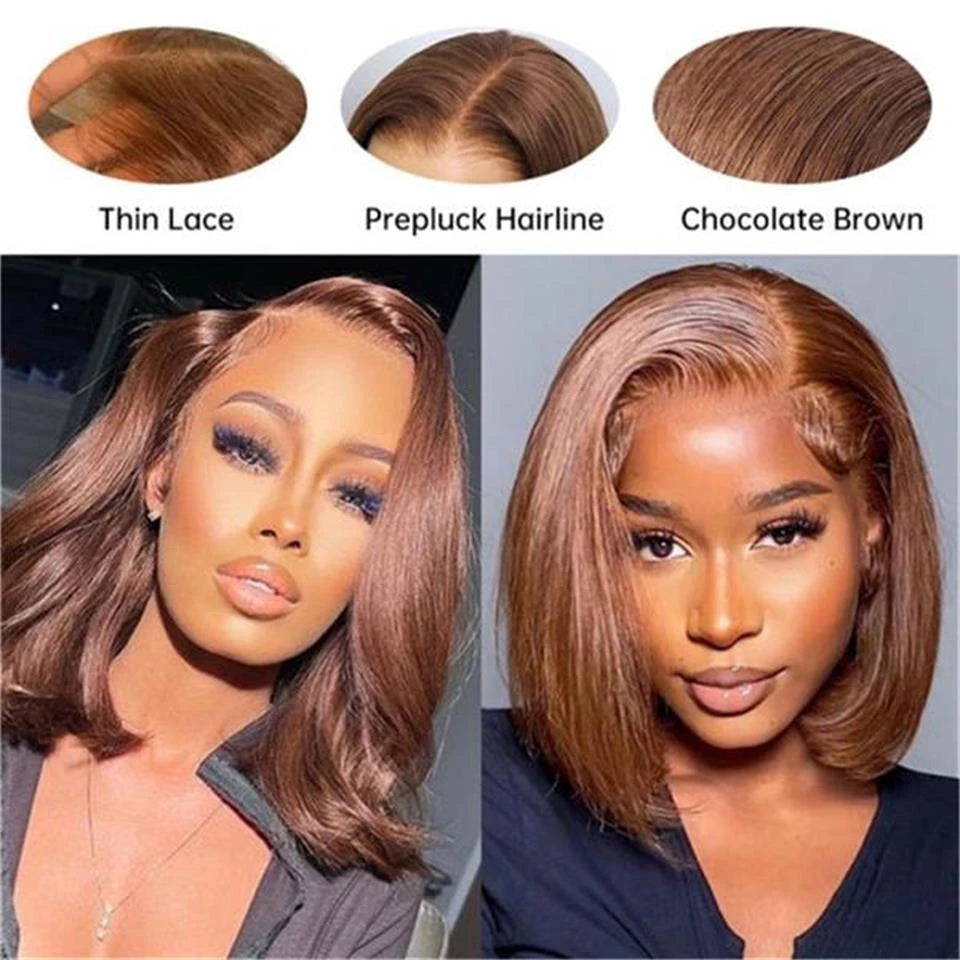 Flash Sale Chocolate Brown Straight Hair Lace Front Wig 220% Short Bob Wig