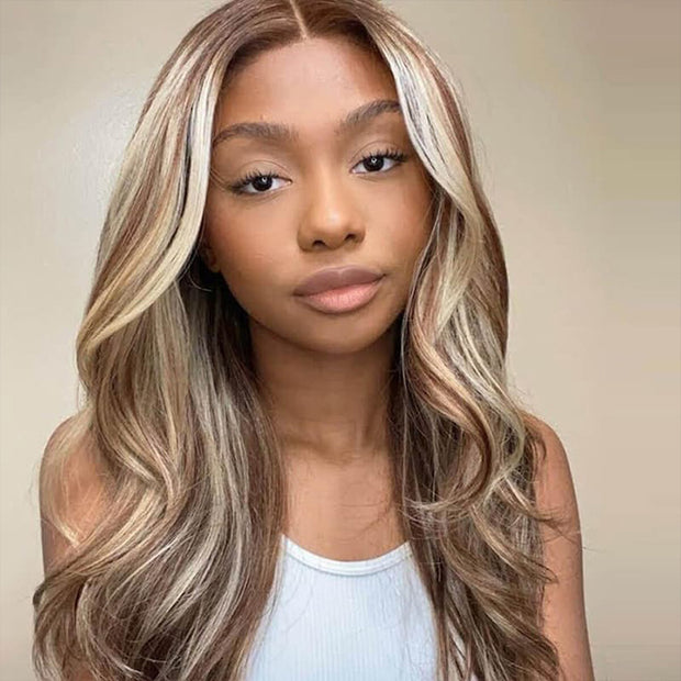 P4/613 Brown Wig With Blonde Highlights Straight & Body Wave HD Lace Front Wig Human Hair Wigs