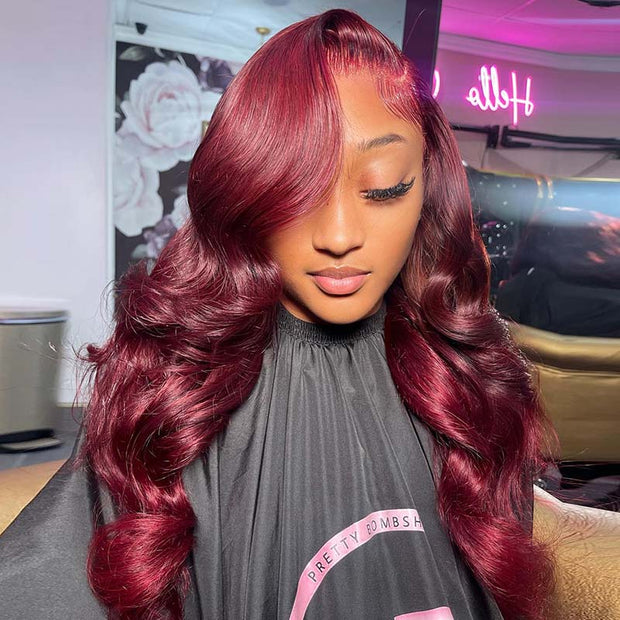 Sugar Plum Color Body Wave Hair 99J Burgundy 13x4 HD Lace Front Wig 100% Virgin Real Human Hair Wig