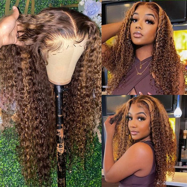 50% OFF| 4/27# Highlight Color Wigs Deep Wave Human Hair Wigs 5x5 Lace Front Wig
