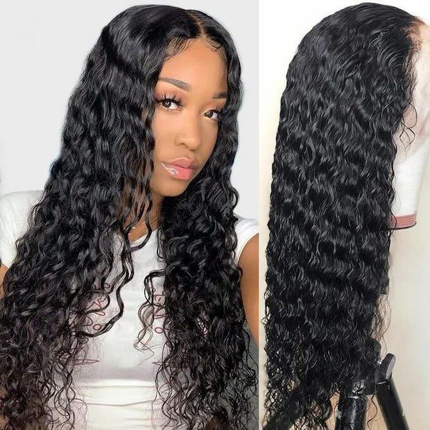 Water Wave Glueless Wigs 13x4 13x6 HD Invisible Transparent Lace Front Human Hair Wigs Bleached Knots