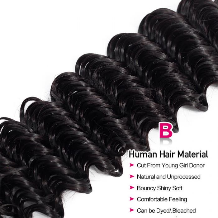 Brazilian Deep Wave Human Hair 4 Bundles 10A High Quality Natural Black Color Unprocessed Virgin Hair Weave