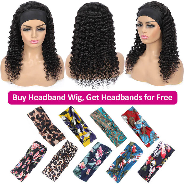 Deep Wave Affordable Headband Wig Human Hair With 3 Trendy Headbands