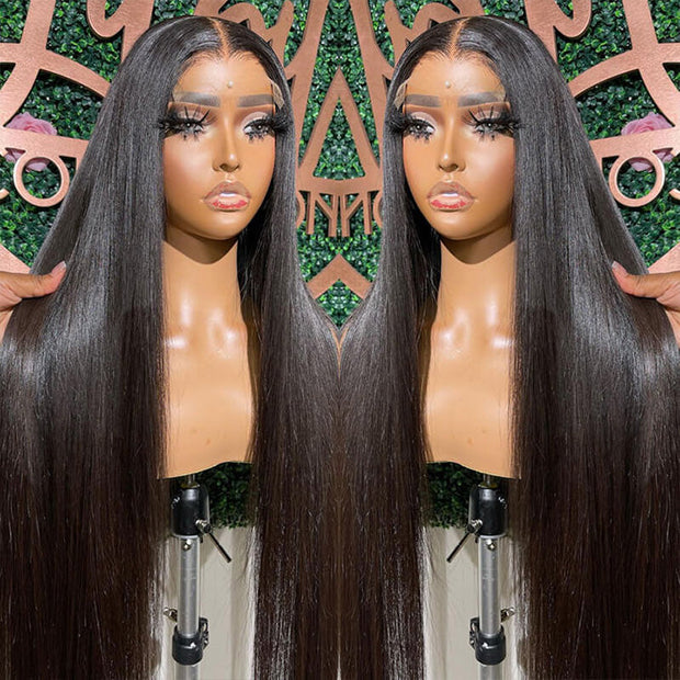 $100 OFF|Straight 5X5 13x4 HD lace Frontal Wig Pre Plucked Pre Bleached Silky Straight Human Hair Wig