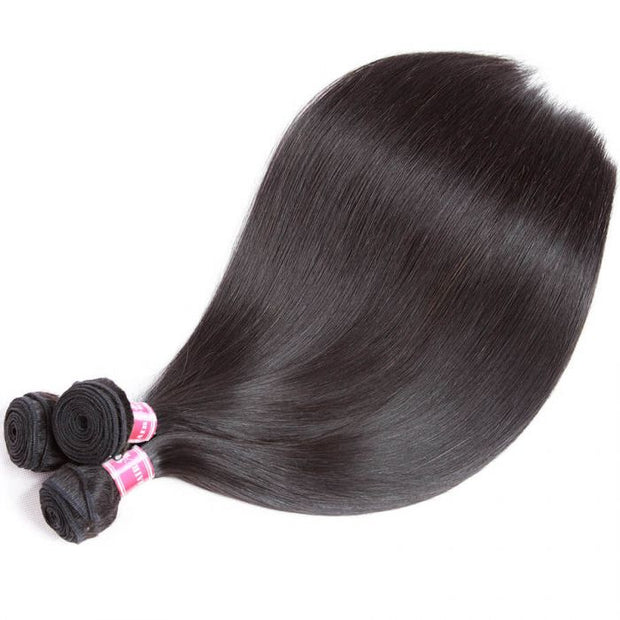 Brazilian Virgin Straight Hair 3 Bundles With 4*4 HD Lace Closure Human Hair Extensions