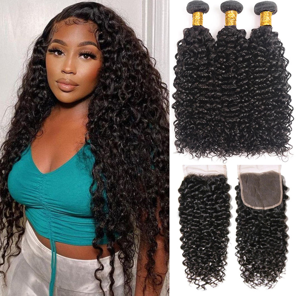 Remy Jerry Curly  Human Hair With 4x4 Lace Closure