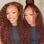 Glueless HD Lace Curly Hair Wig #33 Reddish Brown Color 13x4 Lace Front Human Hair Wigs Natural Pre-Plucked