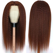 Reddish Brown Auburn Kinky Straight Wigs Pre Plucked with Baby Hair Affordable 33# Color Wig