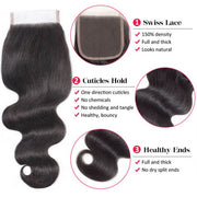 Brazilian Virgin Hair Body Wave 3 Bundles With 4x4 Lace closure 100% Human Hair