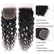 100% Virgin Hair Water Wave 3 Bundles With 4*4 Lace Closure Human Hair Extensions