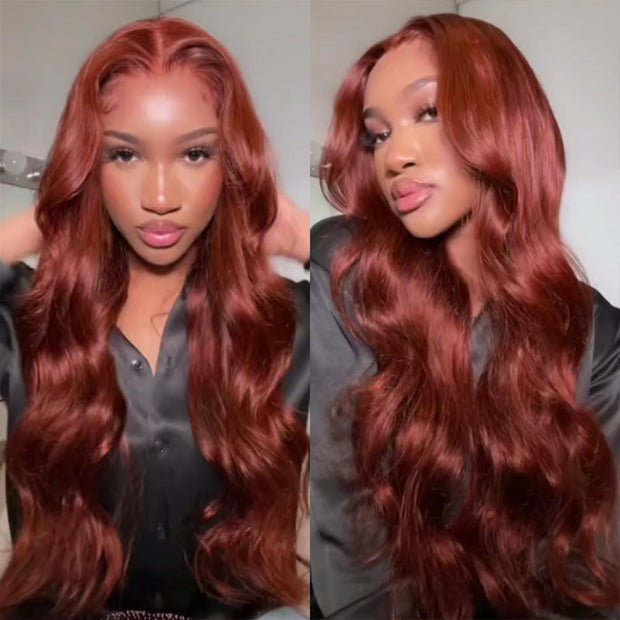 Body Wave #33 Auburn Reddish Brown Color Hair Transparent 13x4 Lace Front Human Hair Wigs