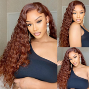 Glueless HD Lace Water Wave Hair Wig #33 Reddish Brown Color 5x5 Transparent Lace Closure Human Hair Wigs