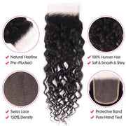 100% Virgin Hair Water Wave 3 Bundles With 4*4 Lace Closure Human Hair Extensions