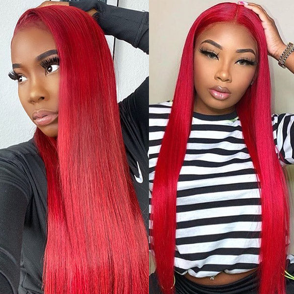 Red Pink Green  13x4 Bone Straight Lace Front Wig Human Hair Pre-plucked Frontal Wig