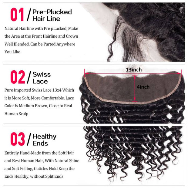 Brazilian Deep Wave Hair 3 Bundles With 13X4 Lace Frontal 100% Virgin Human Hair Weave