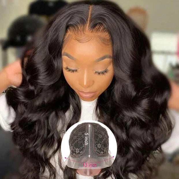 T Part Body Wave 13x5 Lace Part Wig Hand Tied Human Hair Lace Wig High Density Middle Part