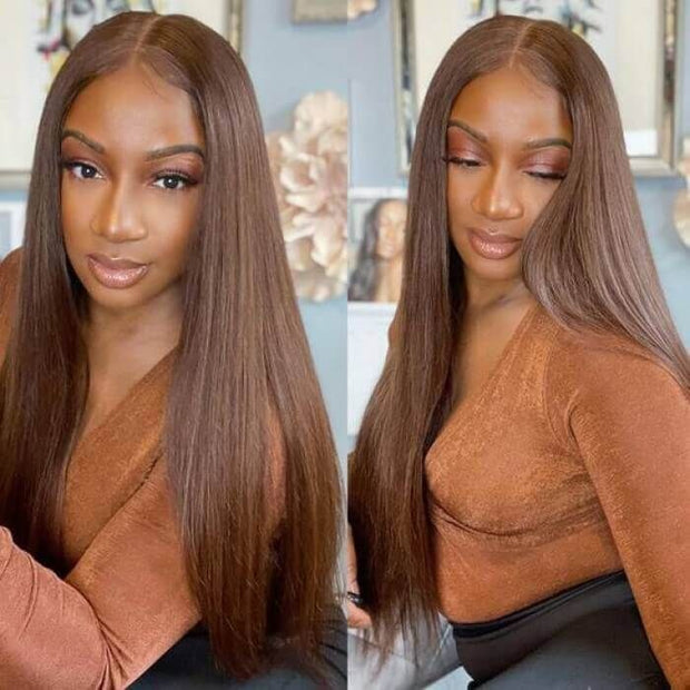 #4 Dark Brown Colored Human Hair Wigs 16-32 inch Skin Melt 13x4/13x6 HD Lace Front Wig